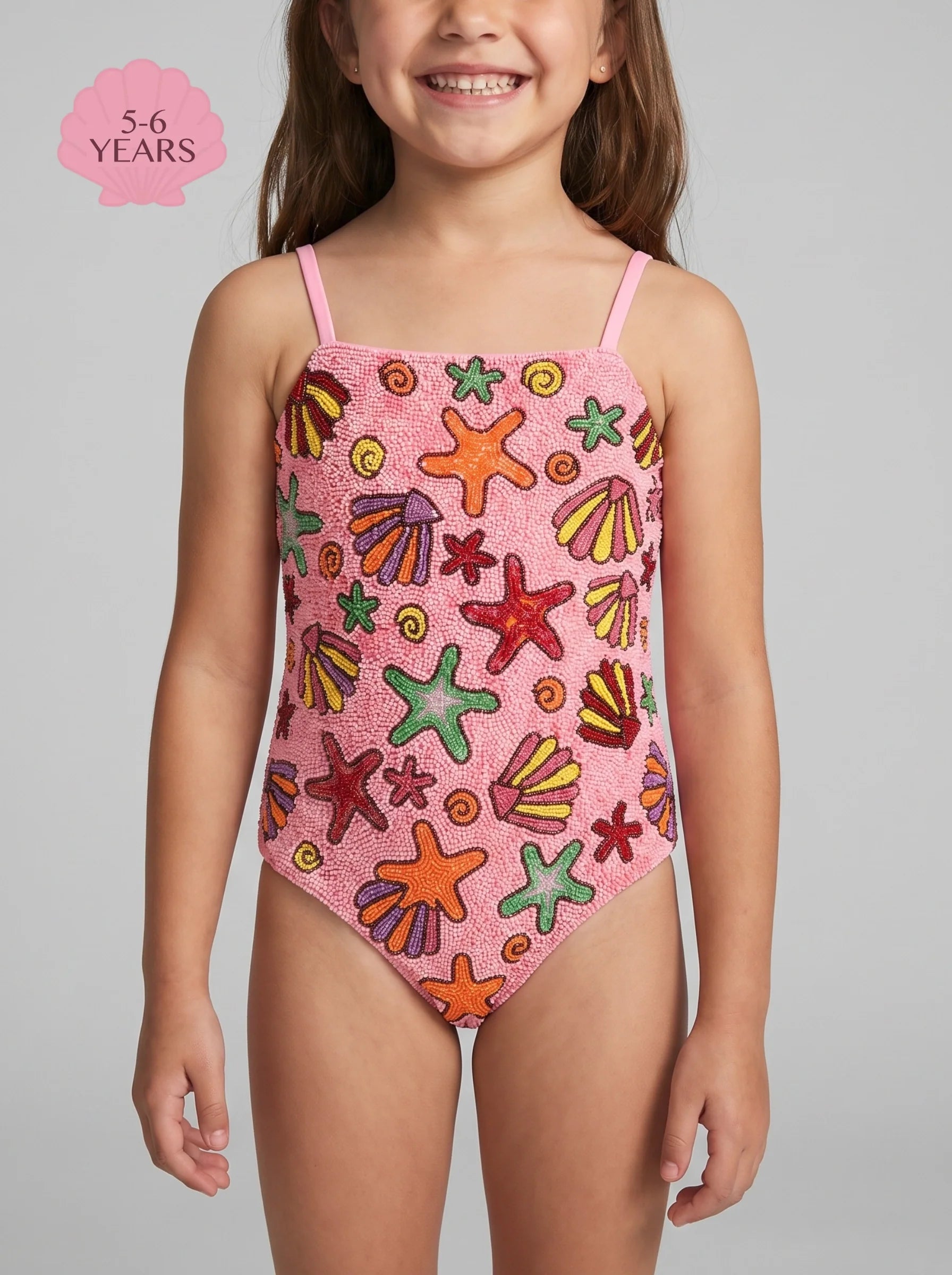 Under the Sea Kids Fuschia Thin Strap Swimsuit