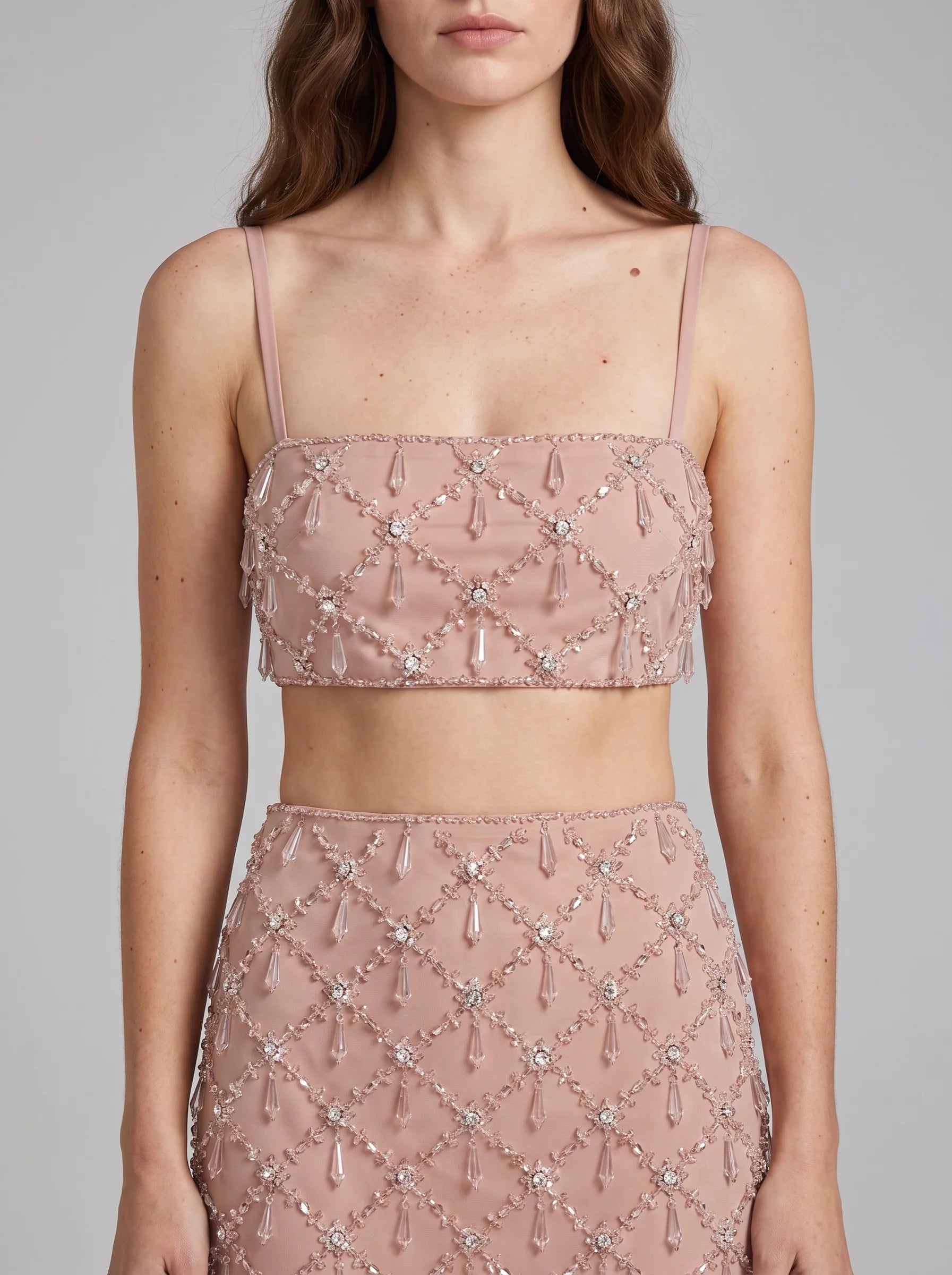 Calliope Luxury Crystal Co-Ord Skirt Nude