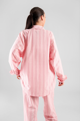 Yew Striped Ethical-Cotton Pyjama Shirt - Sunset Peach
