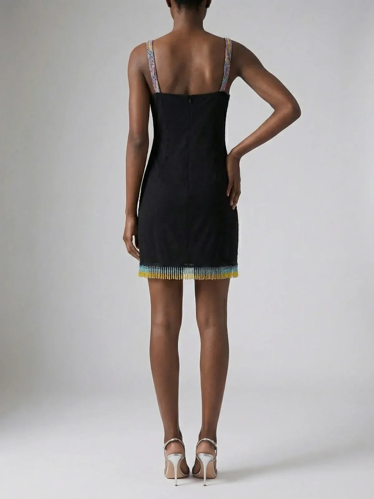 Tasseled Crescent Shell Mini Dress - Black in Stock