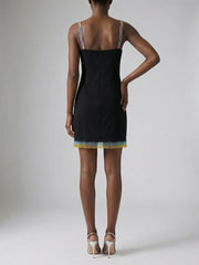 Tasseled Crescent Shell Mini Dress - Black in Stock