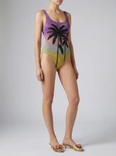 Palm Dusk Scoop Swimsuit Black Palm Tree - Purple Ombre