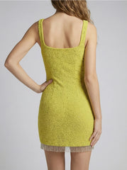 Posy Yellow Beaded Mini Dress