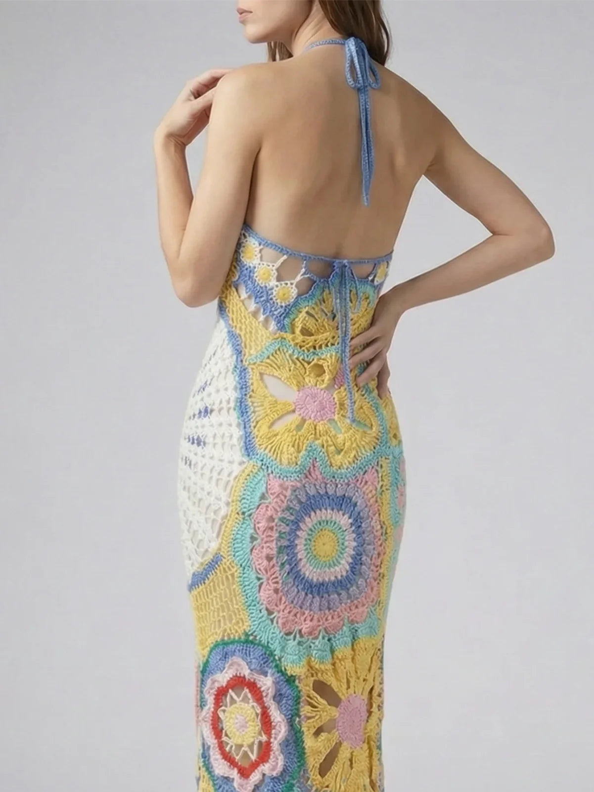 Aura Mosaic Yellow Blue Crochet Dress