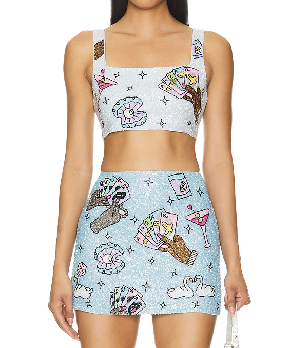 Vegas Embroidered Co-Ord Top– Blue Sparkle