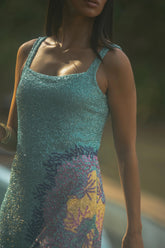 Adeline Coral Hand Beaded Mini Dress Blue