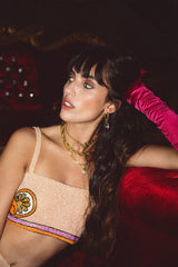 Melodie Co-Ord Hand Embroidered Crystal Top - Peach