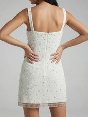 Posy Beaded Tasseled Mini Dress in Blue