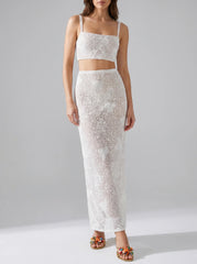 Hazel Beaded Lilac Powermesh Jellyfish Maxi Skirt White