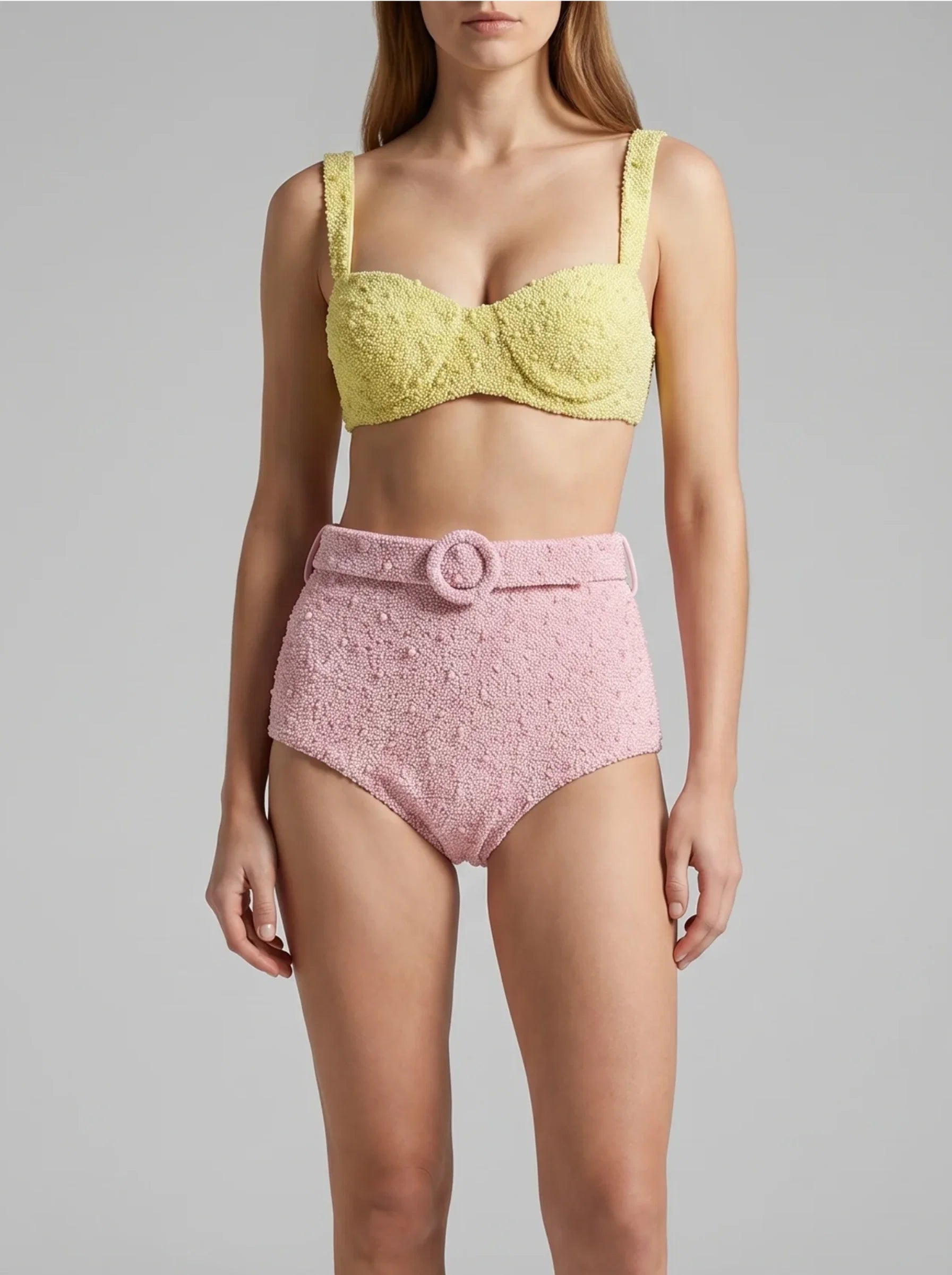 Heidi Yellow Hand Beaded Bikini Top