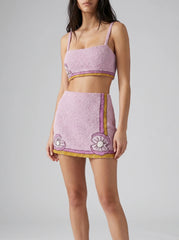 Monty Co-Ord Hand Embroidered Bead Skirt - Pink