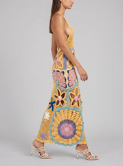 Pearl Halter Crochet Maxi Dress Multi Coloured