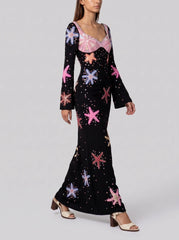 Crescent Shell Bell Sleeve Dress in Black