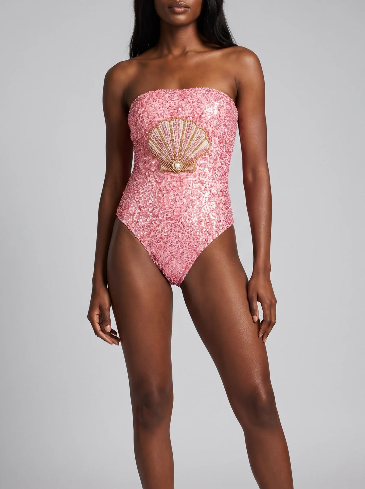 Under the Sea Hand-Embroidered Sequin Strapless Swimsuit
