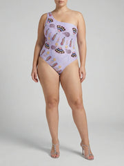Oceanus X Zandra Rhodes Nebula One Shoulder Swimsuit Purple