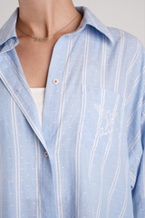Yew Stripe Ethical-Cotton Pyjama Shirt - Glacier Blue