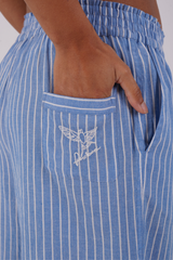 Camellia Stripe Ethical-Cotton Pyjama Trouser - Santorini Blue