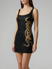 Serpentina Noir Scoop Neck Mini Dress