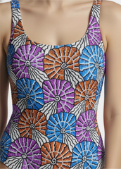 Oceanus X Zandra Rhodes Swirlshell Beaded One Piece in Multi