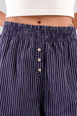 Lomandra Striped Ethical-Cotton Pyjama Shorts - Indigo Blue