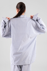 Yew Striped Ethical-Cotton Pyjama Shirt - Oceanic Blue