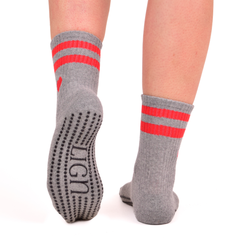 LIGN Red Heart Two Grey Stripe Tube Socks