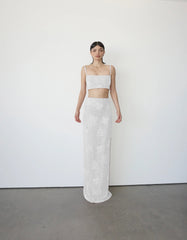 Hazel Beaded Lilac Powermesh Jellyfish Maxi Skirt White