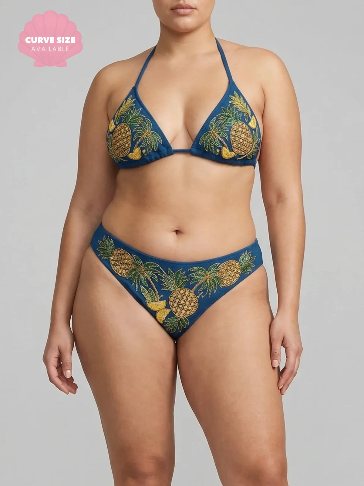 Tropical Pineapple Beaded Bikini Top in Blue