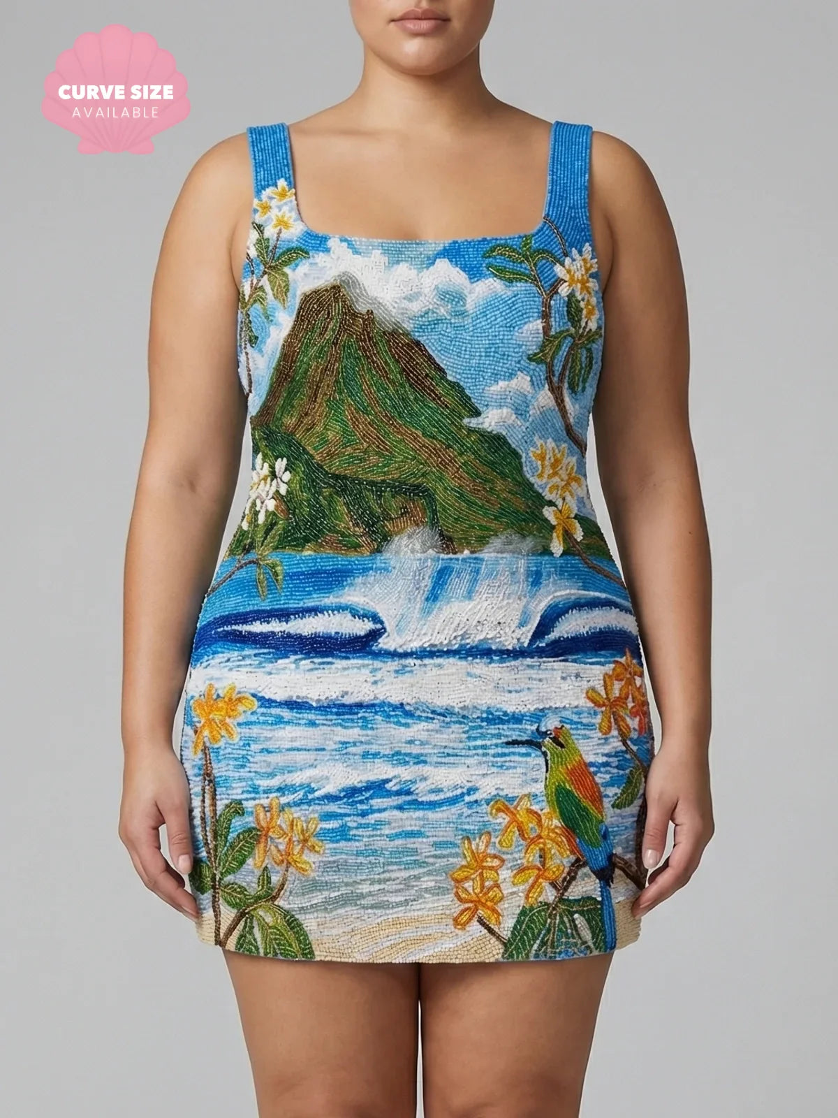 Mountain Blue Beaded Mini Dress