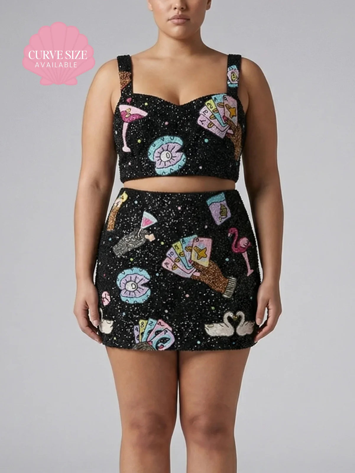 Vegas Beaded Mini Black Party Beach Co-Ord Top