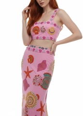 New York Shell Hand-Embroidered Top Pink