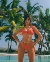 Ariel Hand-Beaded Bikini Top - Red