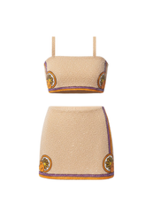 Melodie Co-Ord Hand Embroidered Crystal Top - Peach