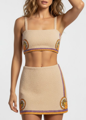 Melodie Co-Ord Hand Embroidered Crystal Skirt - Peach