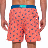 Mens Luxury Swim Trunks | Kolibri Monogram in Sunset Orange
