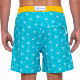 Mens Luxury Swim Trunks | Kolibri Monogram in Aquamarine