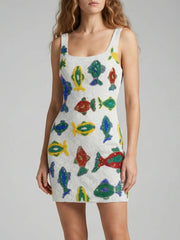 Tropical Fish Beaded Mini Dress