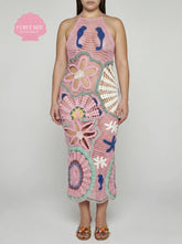Curve Pearl Halter Crochet Maxi Dress Multi Coloured