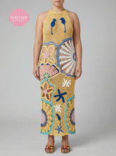 Curve Pearl Halter Crochet Maxi Dress Multi Coloured