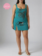 Curve St. Barth Hand-Beaded Crystal Dress - Teal