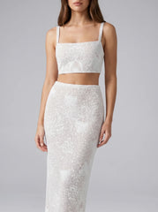 Hazel Beaded Lilac Powermesh Jellyfish Maxi Skirt White