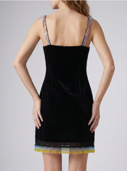 Tasseled Crescent Shell Mini Dress - Black in Stock