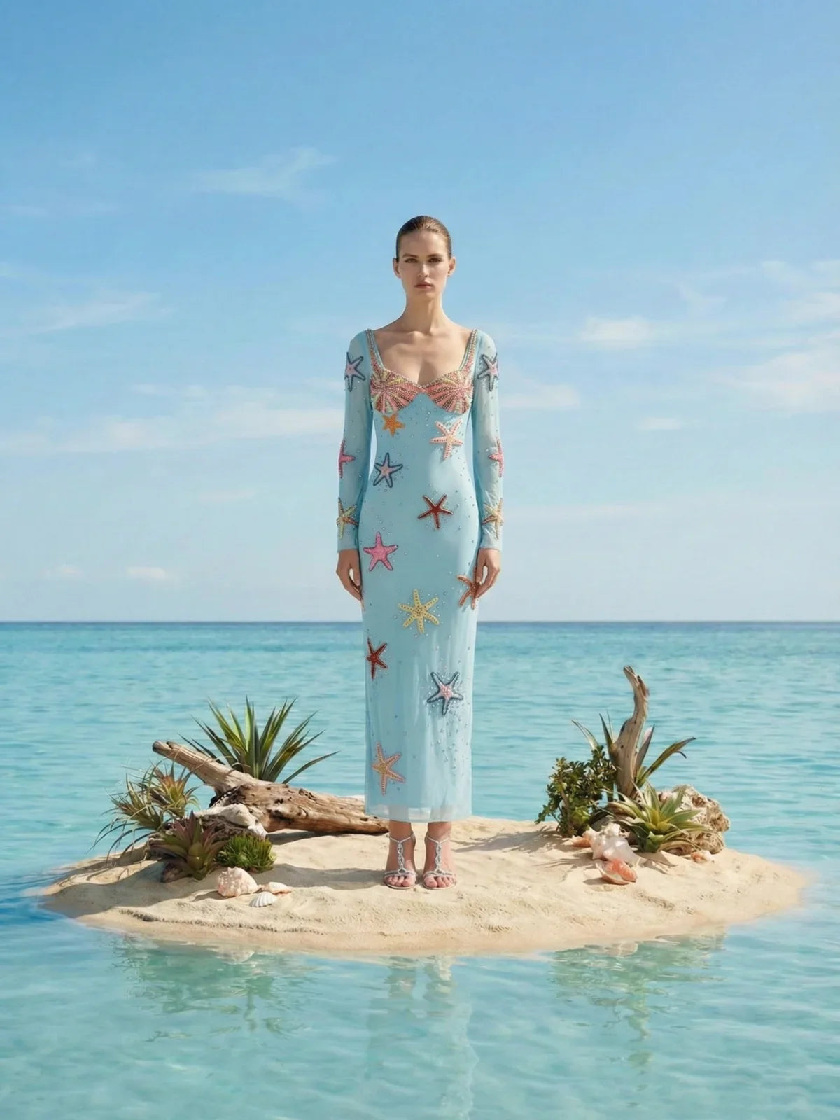 Crescent Shell Bell Sleeve Dress