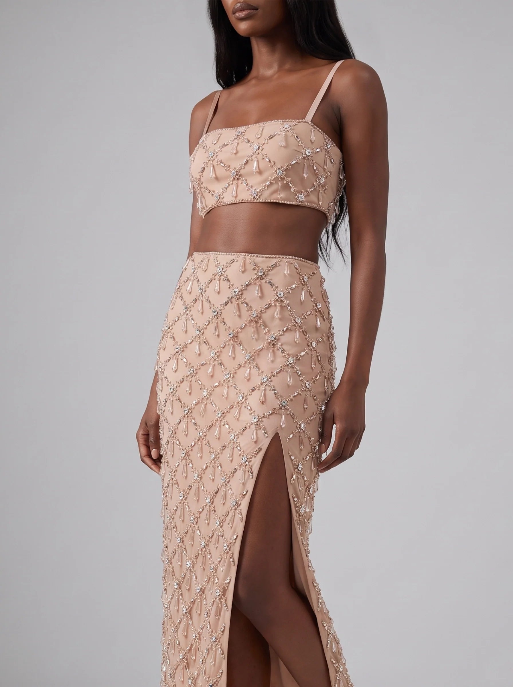 Calliope Luxury Crystal Co-Ord Top Nude