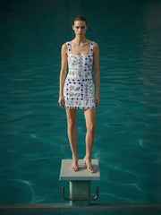 Marie Sea Dress White Blue Beaded