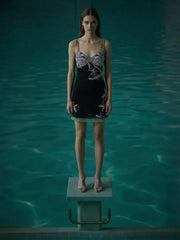 Tasseled Crescent Shell Mini Dress - Black in Stock