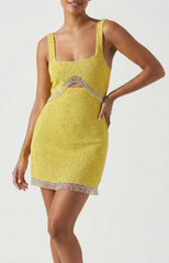 Posy Yellow Beaded Mini Dress
