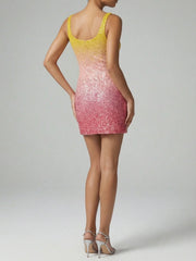 Sofia Hand Beaded Party Dress Orange Ombré