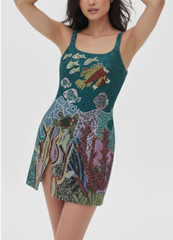 Coastal Blue Coral Mini Dress