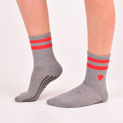 LIGN Red Heart Two Grey Stripe Tube Socks